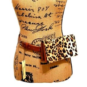 Collections 18 Cognac Leopard Leather Belt Bag NWT